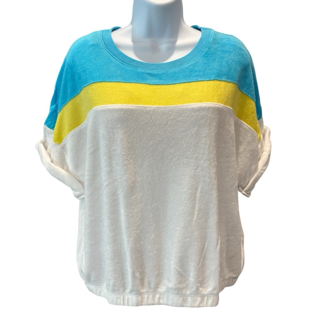 NY&C Colorblock Terry Knit Top L | Rolled Sleeves | Retro Vibes
